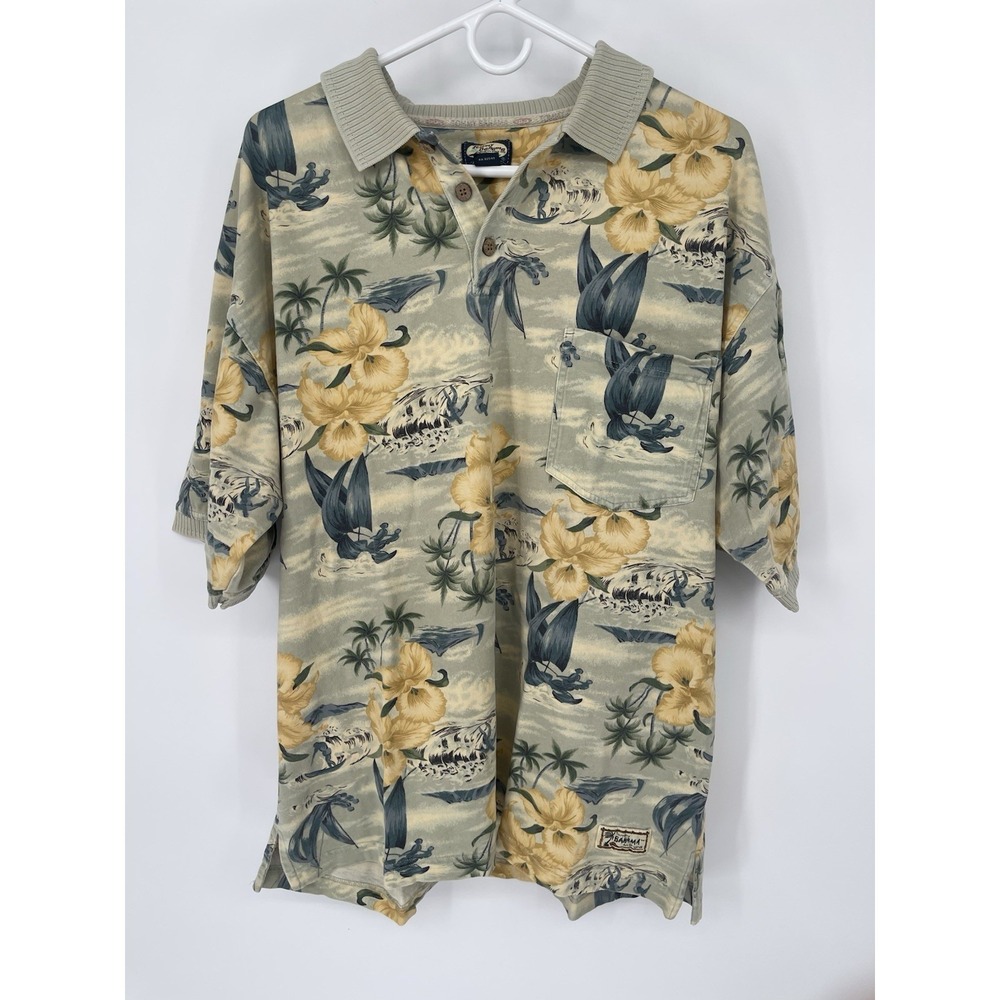 Tommy Bahama Polo Shirt Mens Large.Floral Print Short Sleeve
